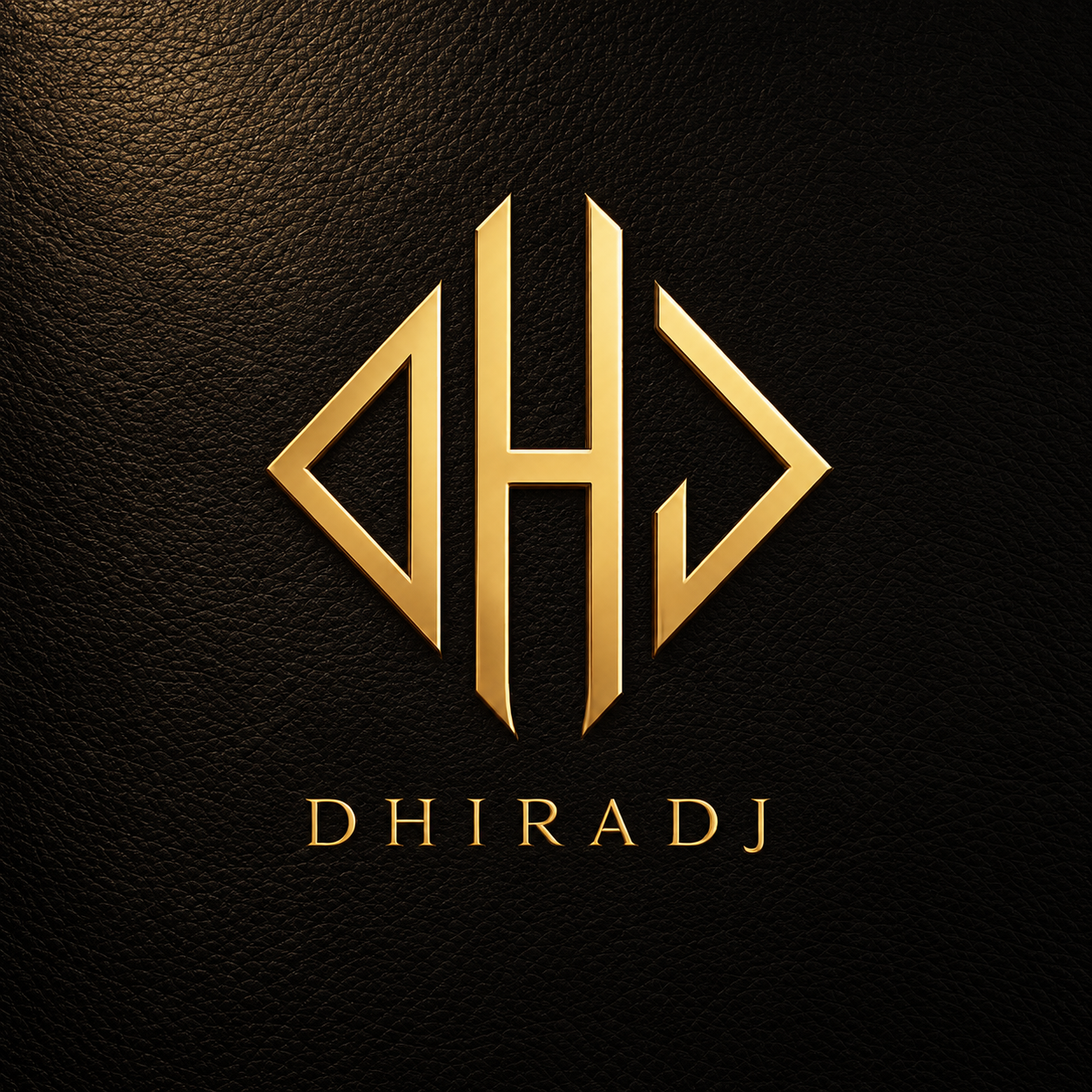 DHIRADJ — gold monogram and signature wordmark on black leather